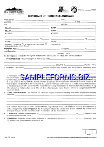 British Columbia Contract of Purchase and Sale Form 1 pdf free